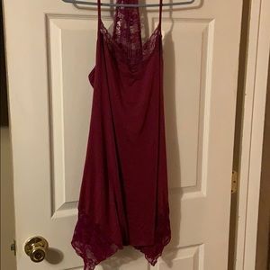 Burgundy nightgown with lace trim
